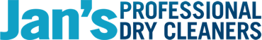 Logo of "Jan's Professional Dry Cleaners" with blue, bold text on a transparent background. "Jan's" is in larger, thicker font than "Professional Dry Cleaners.